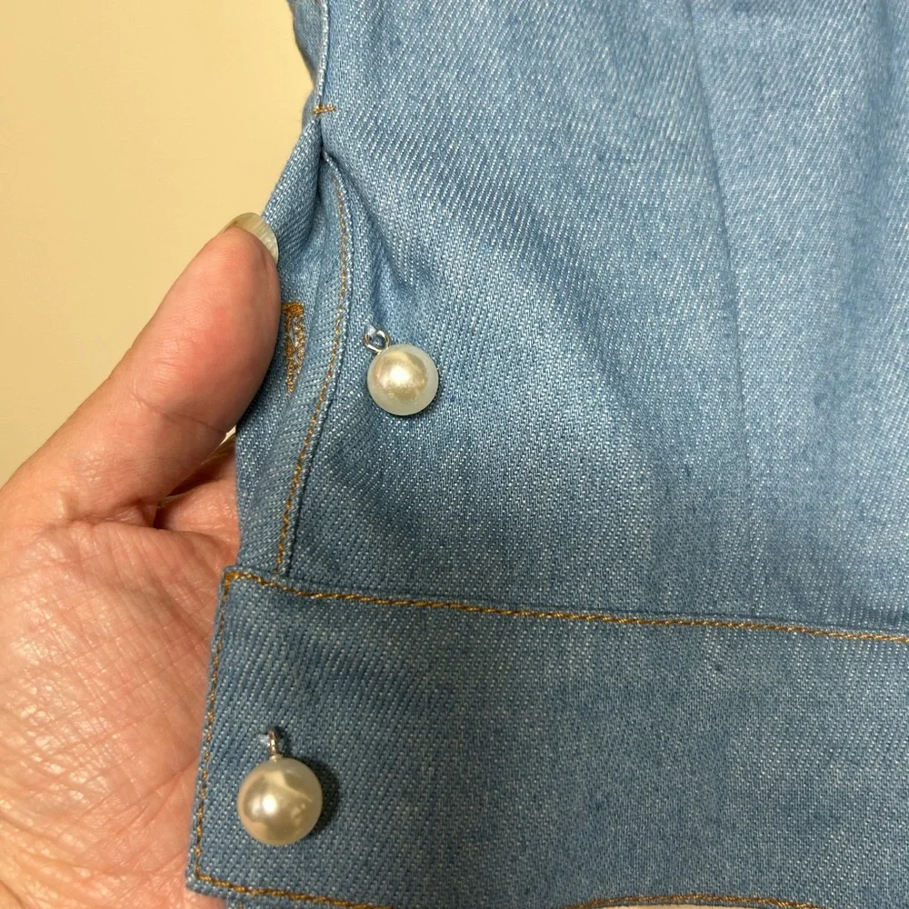 NWT Mica’s Denim Patchwork Notched Lapel Blazer - Picture 6 of 9